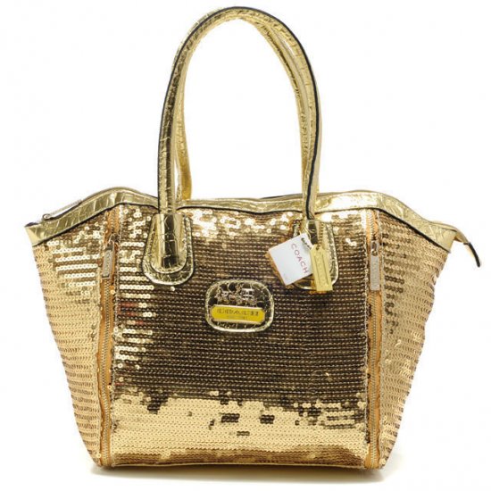 Coach Poppy Blaire In SequIn Signature Small Gold Totes ABK | Women